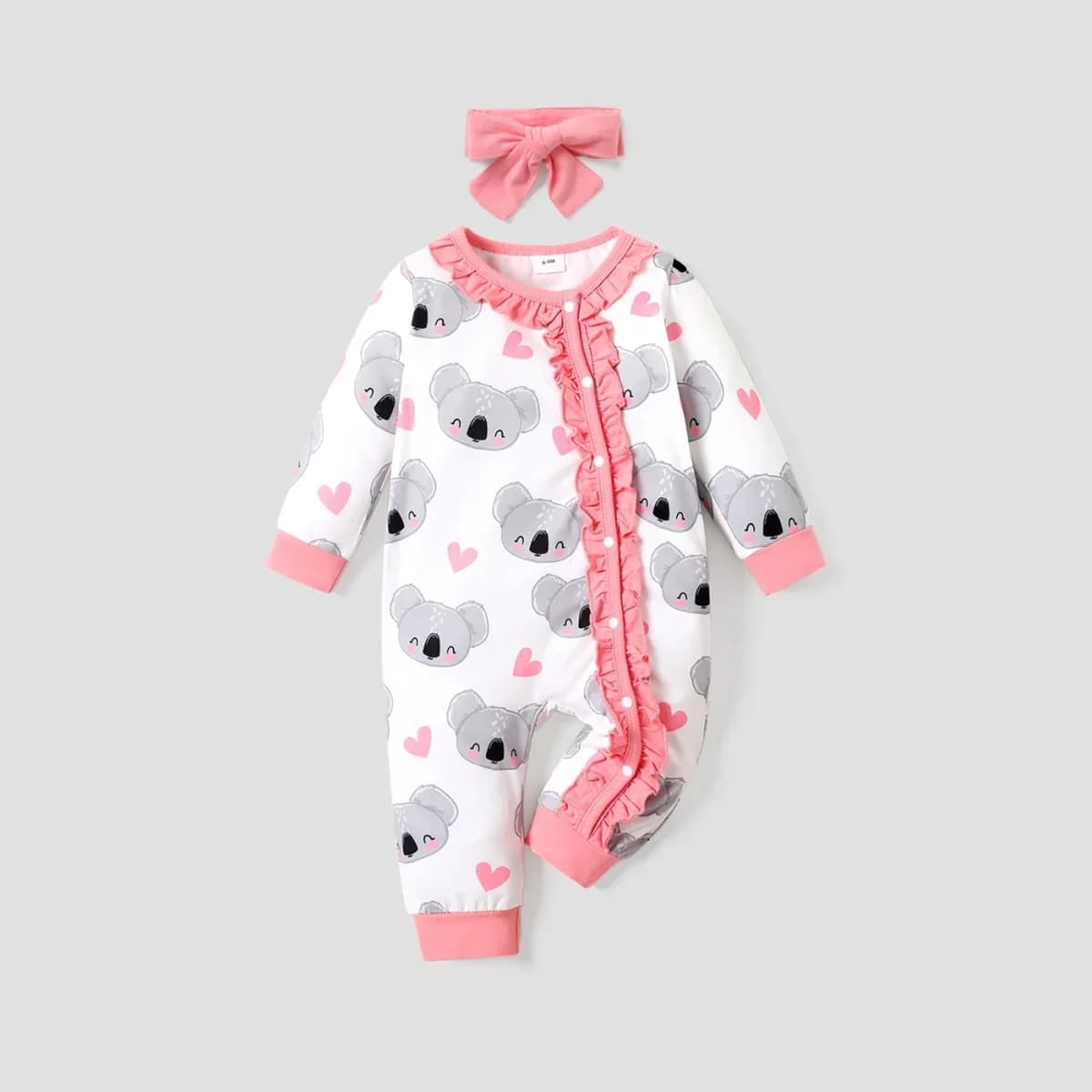 Conjunto Macacão Bebê Menina Coala Fofo TinySteps com Body Manga Longa em Algodão - Conforto e Estilo para Sua Pequena