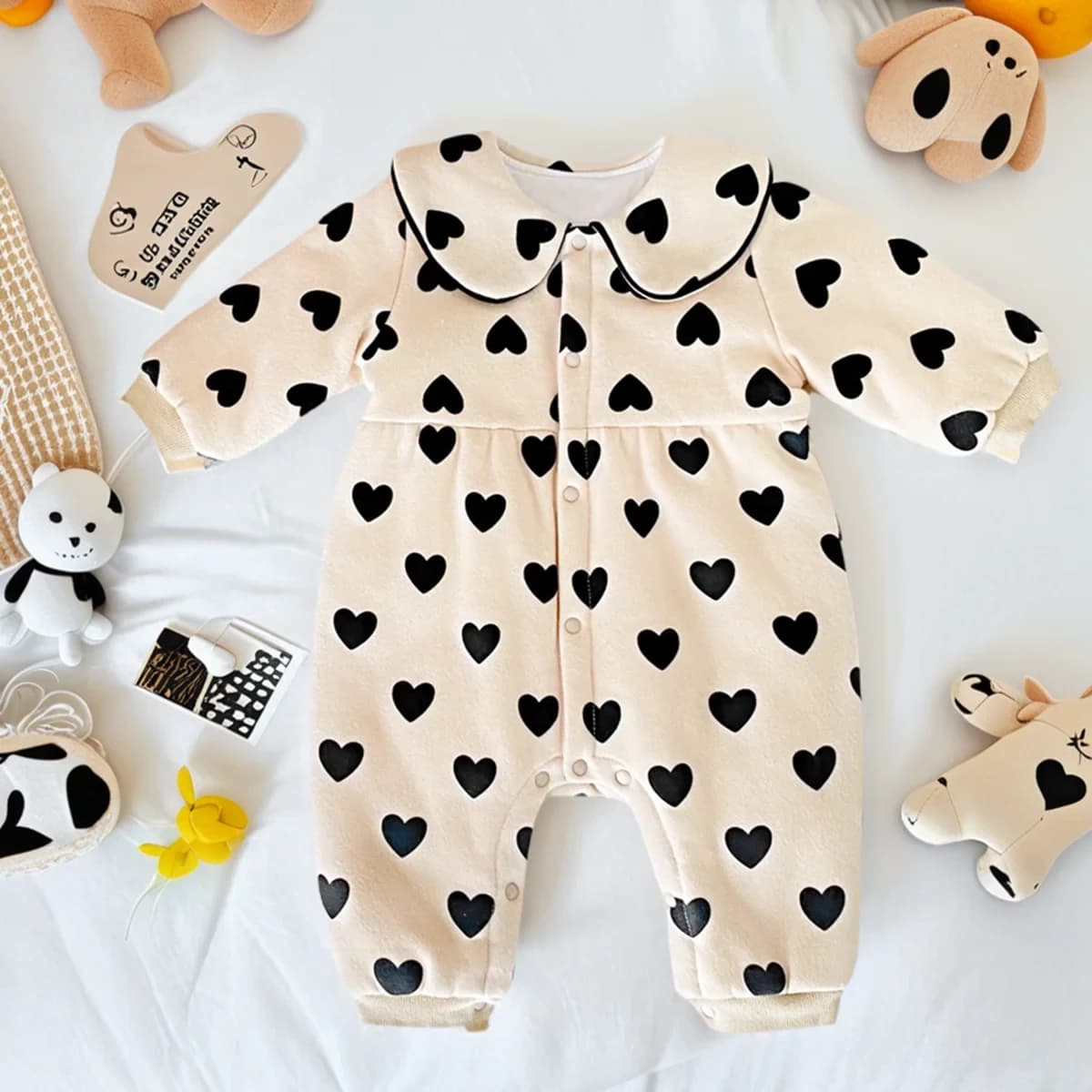 Body Macacão Bebê Menina Coração Manga Longa TinySteps - Roupa Infantil Quentinha e Adorável para Inverno