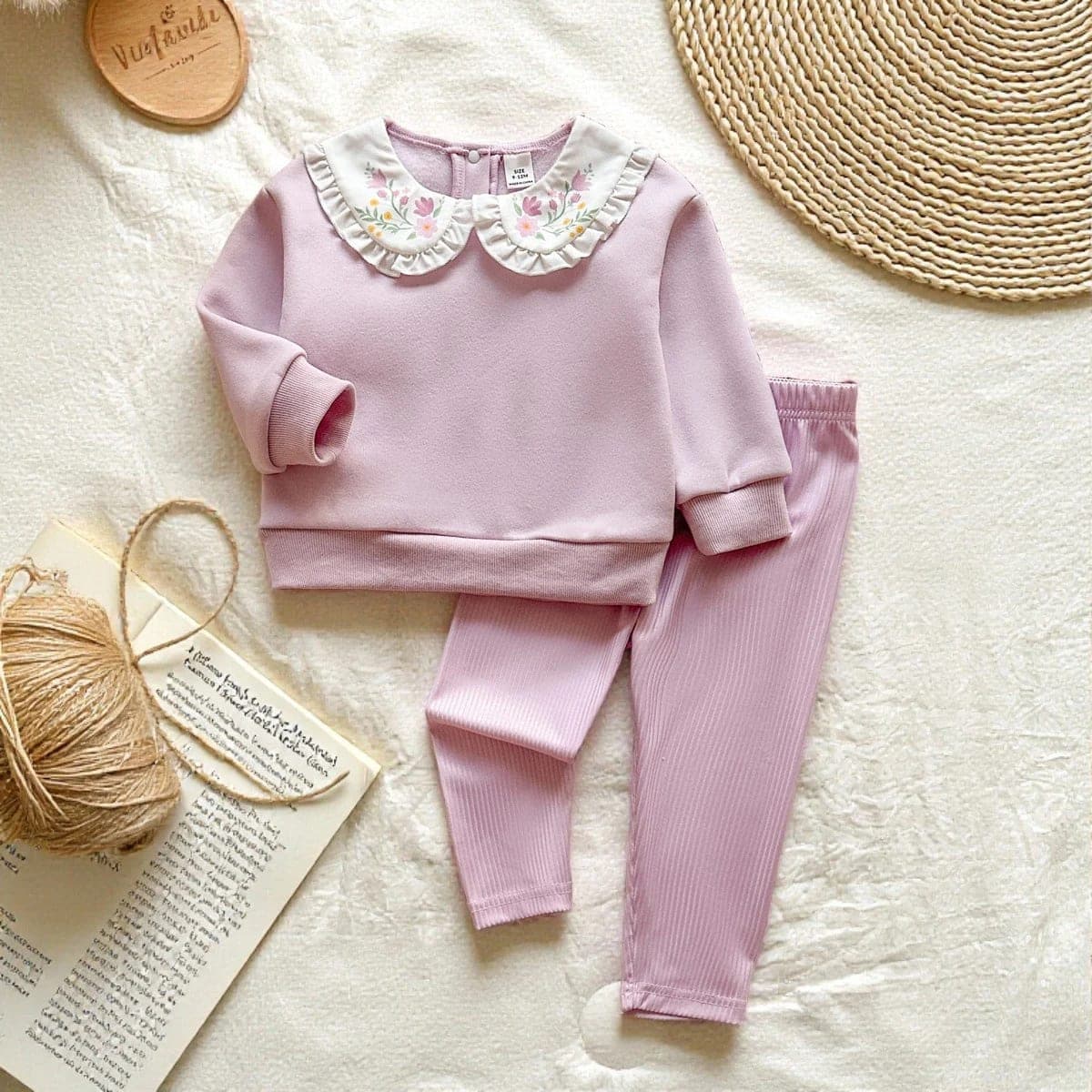 Conjunto Infantil Menina Outono Inverno TinySteps: Pulôver Manga Longa Bordado e Calça Confortável para Bebês 1 a 3 Anos