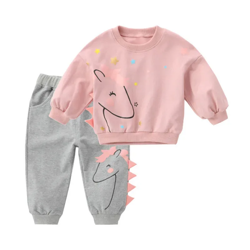 Conjunto Infantil Menina Primavera Outono: Camiseta Desenho Fofo e Calça Macia para Brincar e Descobrir