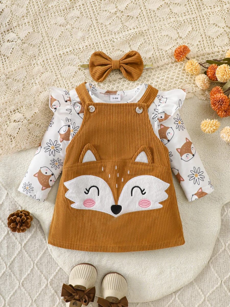 Conjunto Bebê Veludo Cotelê Margaridas e Saia Suspensor Fofo TinySteps - Outono Inverno Macio
