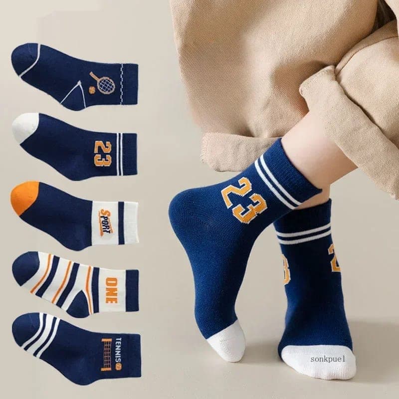 Kit 5 Pares Meias Infantis TinySteps para Meninos - Algodão Macio e Estampas Divertidas