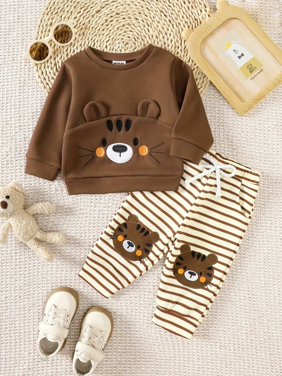 Conjunto Infantil Tigrinho TinySteps: Moletom com Orelhinhas 3D e Calça Jogger para Bebês e Crianças