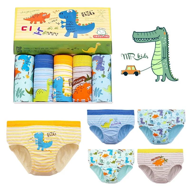 Kit 3 Calcinhas Infantis Dinossauro TinySteps Algodão Respirável Maciez e Conforto para Crianças 2 a 14 Anos