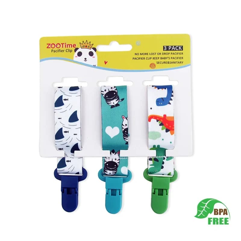 Clipe de Chupeta para Bebê Personalizado com Estampas Divertidas Kit 3 Peças TinySteps — imagem 1