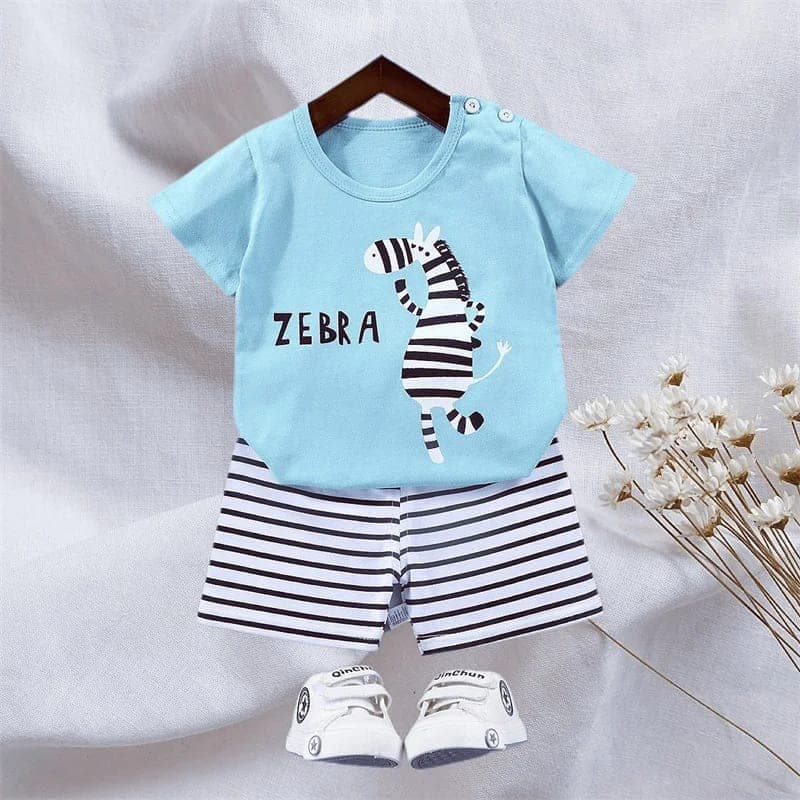 Conjunto Infantil Masculino Verão Zebra Listrada Algodão: Camiseta Manga Curta e Shorts Confortável 1 a 6 Anos