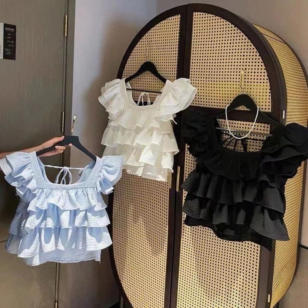 Blusa Infantil Doce de Verão TinySteps Menina | Decote Quadrado, Renda e Laço | Conforto e Estilo — imagem 1
