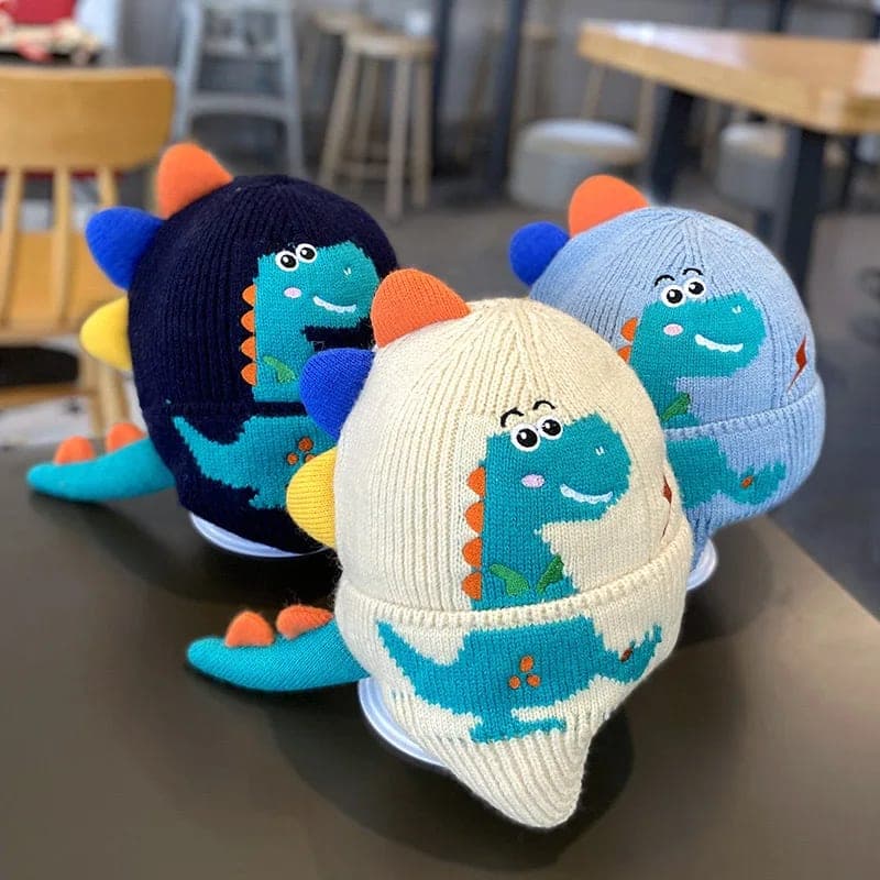 Gorro Infantil Dinossauro 3D com Protetor de Orelhas em Lã Tricotada para Bebês e Crianças (1 a 3 Anos) — imagem 1