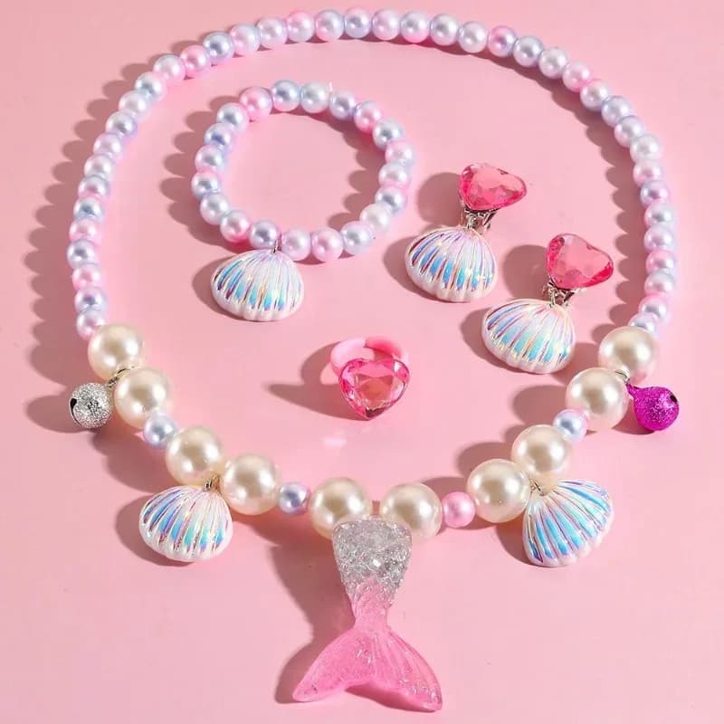 Conjunto Joias Sereia Infantil com Colar, Brincos, Pulseira e Anel – Kit Festas e Aniversário Meninas — imagem 1