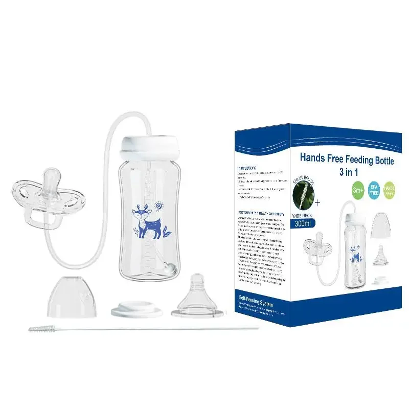 Mamadeira Mãos Livres 3 em 1 TinySteps 300ml | Antivazamento com Bola de Gravidade