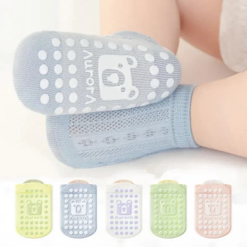 Kit 5 Pares Meias Antiderrapantes Infantis com Estampa de Urso para Bebês e Crianças Conforto e Segurança TinySteps