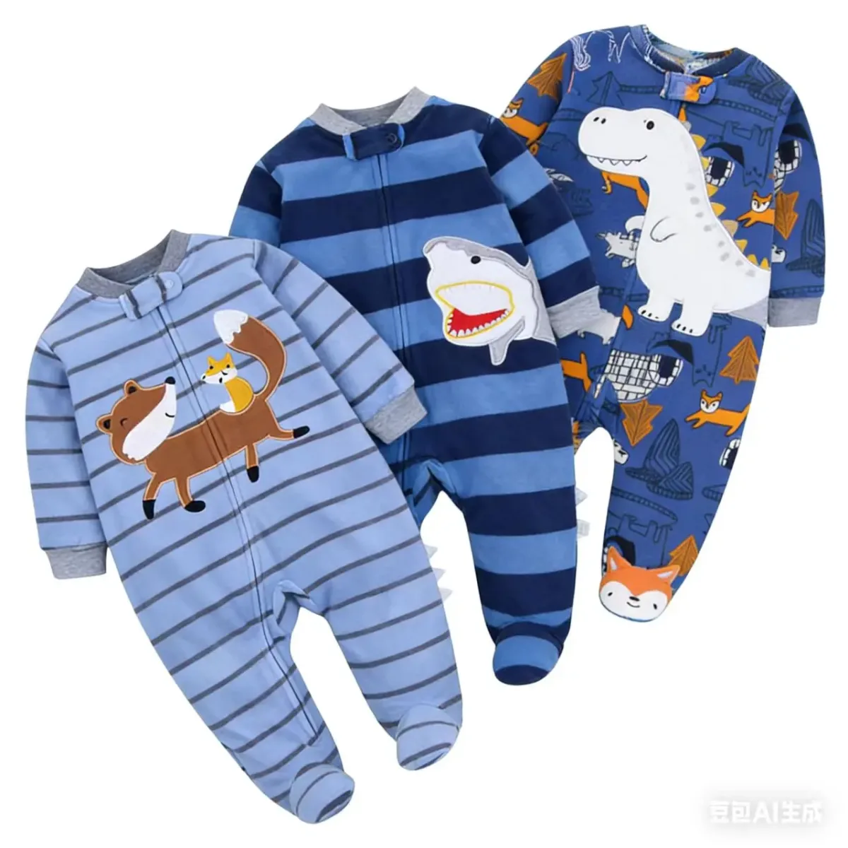 Macacão Bebê Fleece Unissex Animais TinySteps: Conforto e Fofura com Zíper para Recém-Nascidos