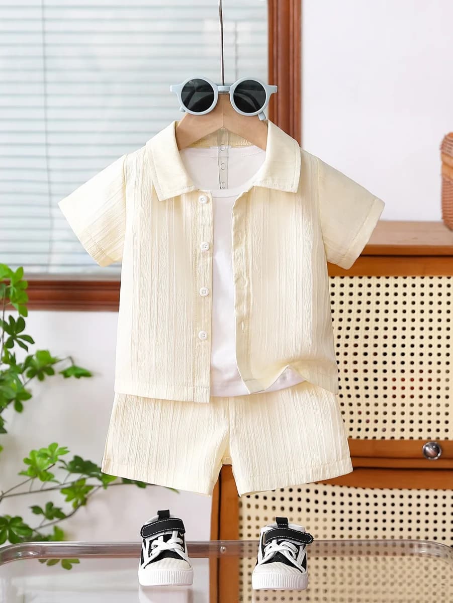 Conjunto Infantil TinySteps para Menino: Camisa Texturizada e Calça Confortável – Primavera Verão 2-6 Anos