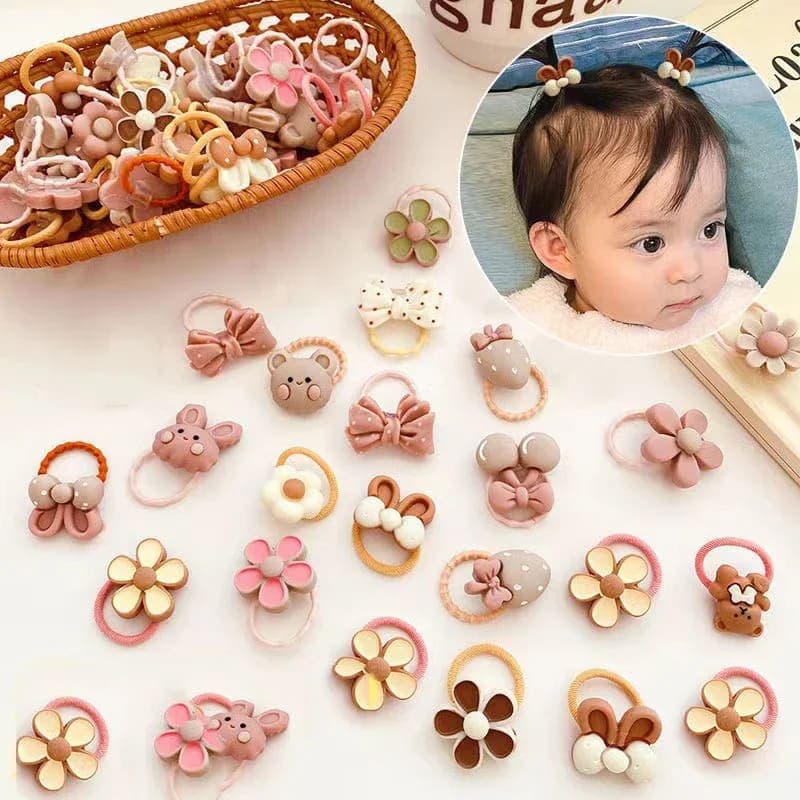 Kit Elásticos de Cabelo Infantil Meninas: Fofura de Urso e Coelho para Penteados Confortáveis e Divertidos