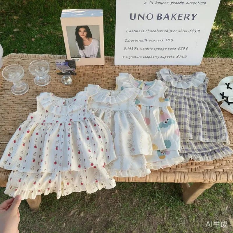 Conjunto Verão Infantil TinySteps: Vestido Princesa Sem Mangas e Saia Floral Fofa para Meninas