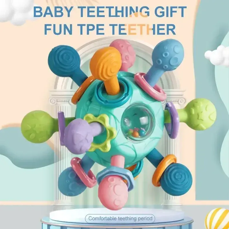 Chocalho Giratório Sensorial TinySteps com Mordedor de Silicone para Bebês 0 a 12 Meses