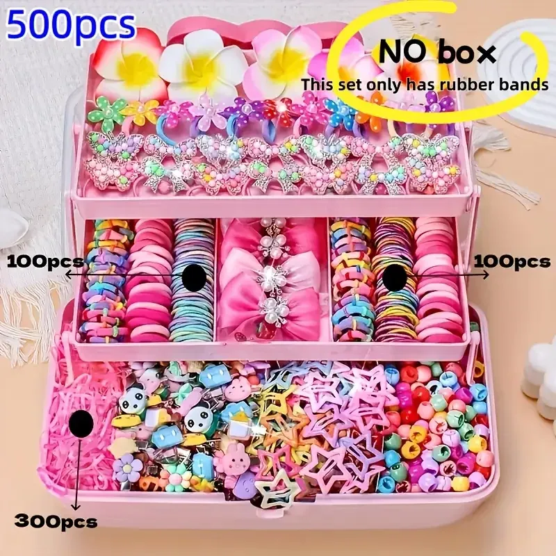 Kit Gigante de Acessórios de Cabelo Infantil Rosa TinySteps: Mais de 500 Peças para Penteados Mágicos e Festivos — imagem 1