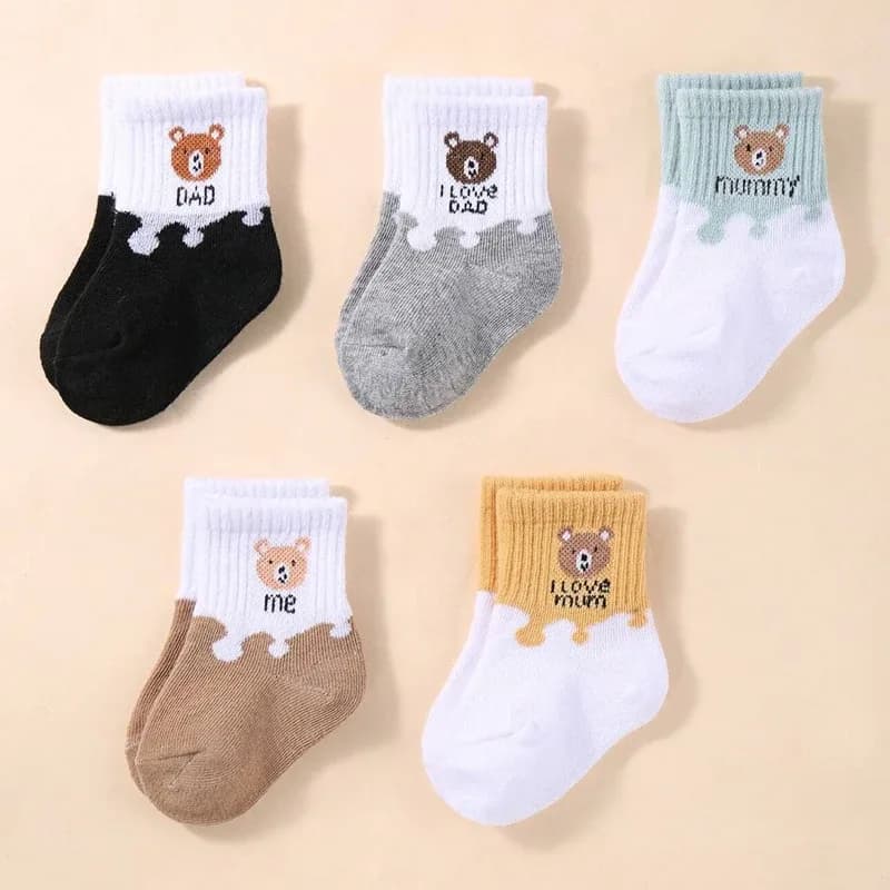 Kit 5 Pares Meias de Bebê Confortáveis e Macias para Recém-Nascidos TinySteps - Calcanhar e Tornozelo