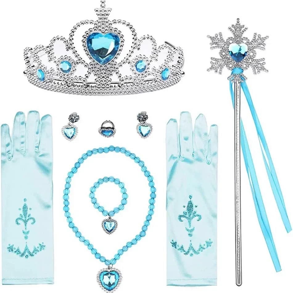 Kit de Acessórios Princesa Elsa TinySteps: Coroa, Varinha, Colar e Brincos para Fantasia Infantil Meninas