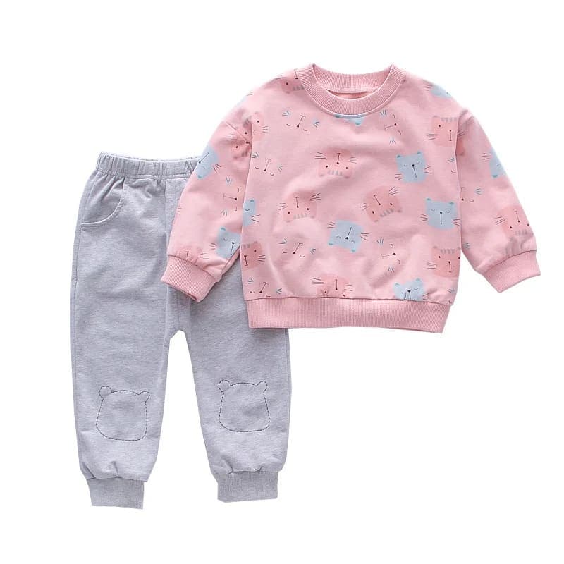 Conjunto Infantil Menina Outono Personagens Divertidos Blusa Manga Longa e Calça Confortável