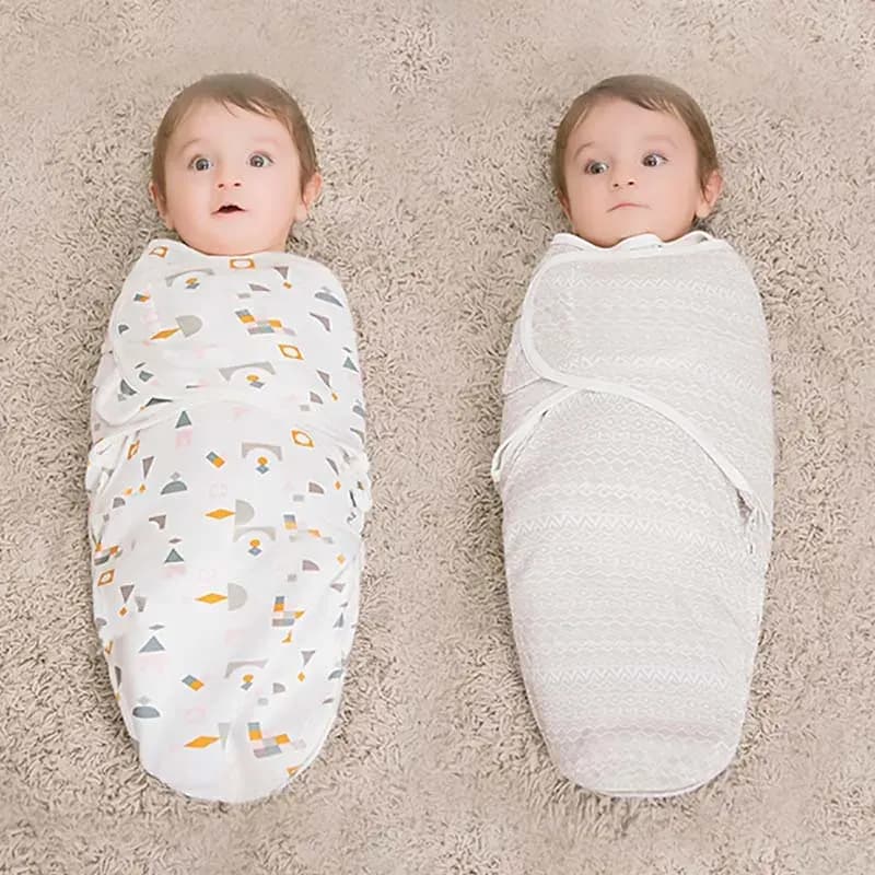 Conjunto Cobertor e Chapéu Bebê Algodão Estampado Swaddle Ajustável Recém-Nascido TinySteps — imagem 1