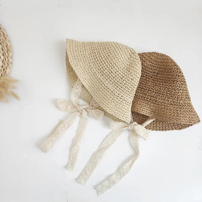 Chapéu de Palha Infantil Menina com Laço de Renda - Proteção Solar e Charme para o Verão TinySteps — imagem 1
